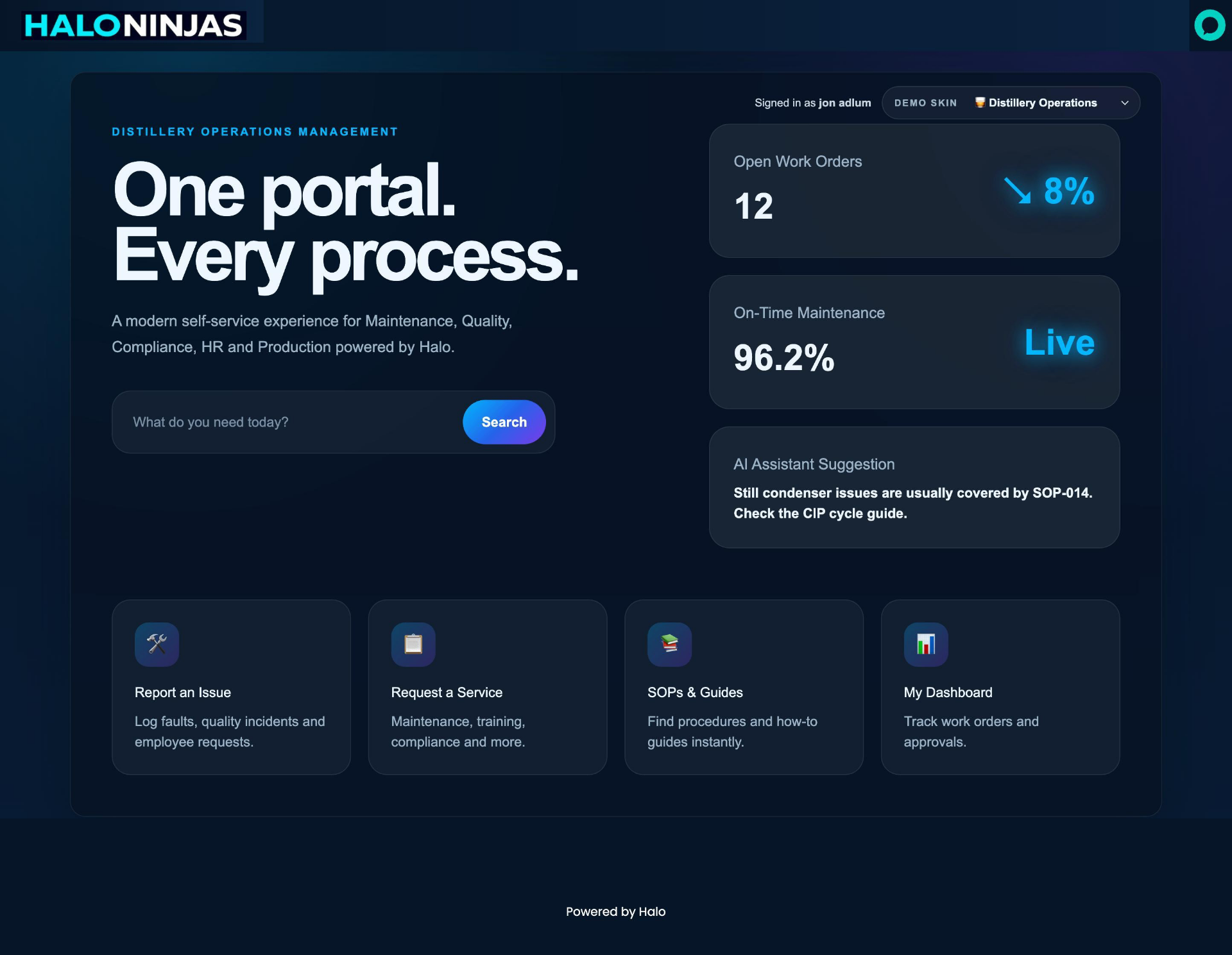 Branded distillery operations portal — POC screenshot